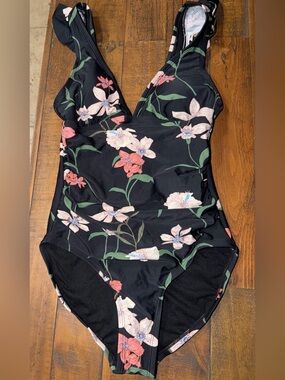 Target Women’s Black Floral One-Piece Swimsuit
